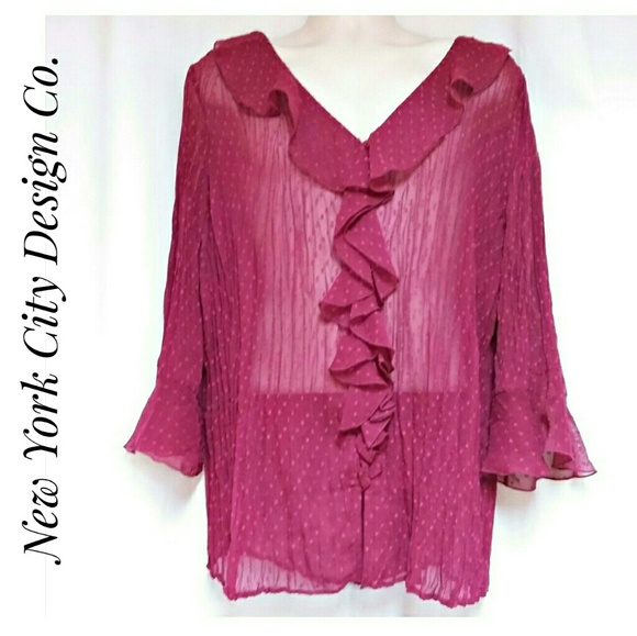 New York City Design Co Tops - New York City Design Co Fuchsia Ruffle Top 2X New York City Design Co Tops - New York City Design Co Fuchsia Ruffle Top 2X